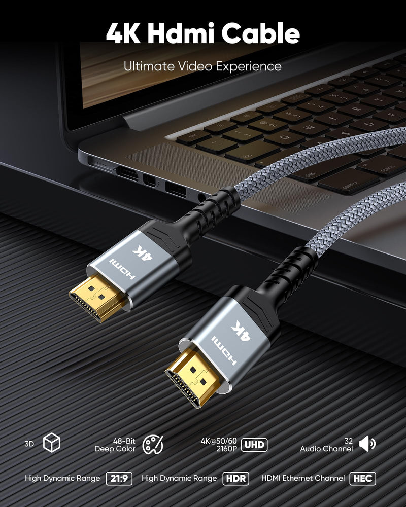 Highwings 4K Fiber Optic HDMI Cable 75FT Long Unidirectional HDMI Cord | High-Speed HDMI 2.0, 18Gbps, 48 bit, Braided, Ethernet, ARC, 3D, HDCP 2.2, ARC, HDR, Compatible with TV/ PS5/ Xbox/ Roku 75 feet 4K@UHD-1 Pack Grey