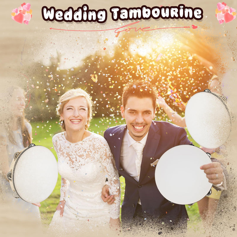 4 Pcs 10 Inch Adult Wedding Tambourines Drum Wooden Natural Handheld Drums Metal Jingles Drums Musical Instruments Percussion for Church Wedding Party Favor