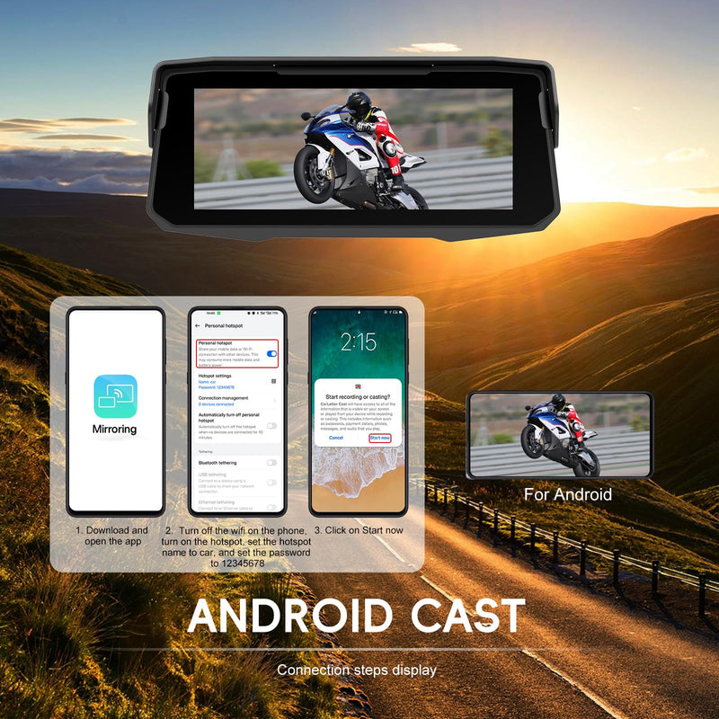 Wireless CarPlay & Android Auto for Motorcycle, 6.86″ IP68 Waterproof Touch Screen, GPS Navigation, Bluetooth, Supports AirPlay & Tire Pressure Monitoring with 64G SD Card P1-6.86 inch