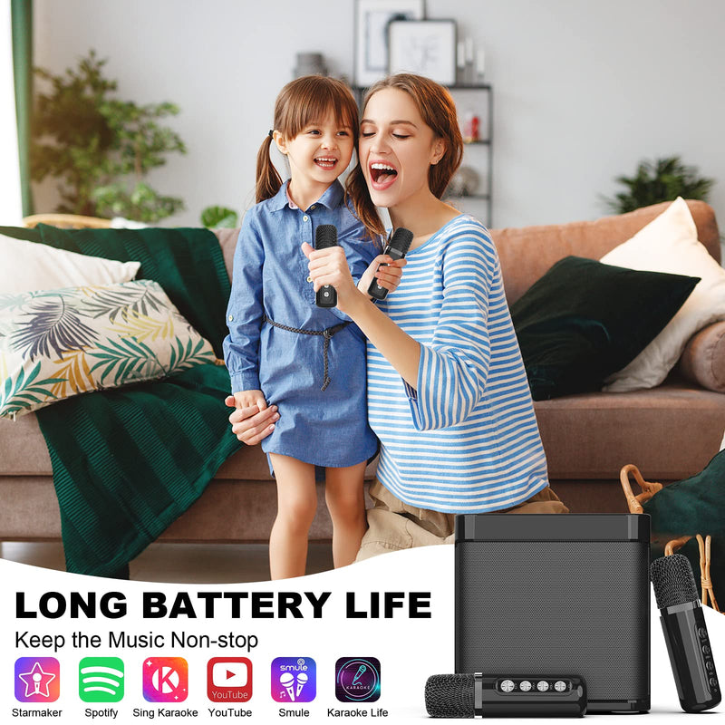 Karaoke Machine for Adults and Kids, FULLIFE Portable Bluetooth PA Speaker System with 2 UHF Wireless Microphones, Karaoke Speaker with Echo, Supports TF/USB, AUX in, for Home Party (YS203-Black) YS203-Black