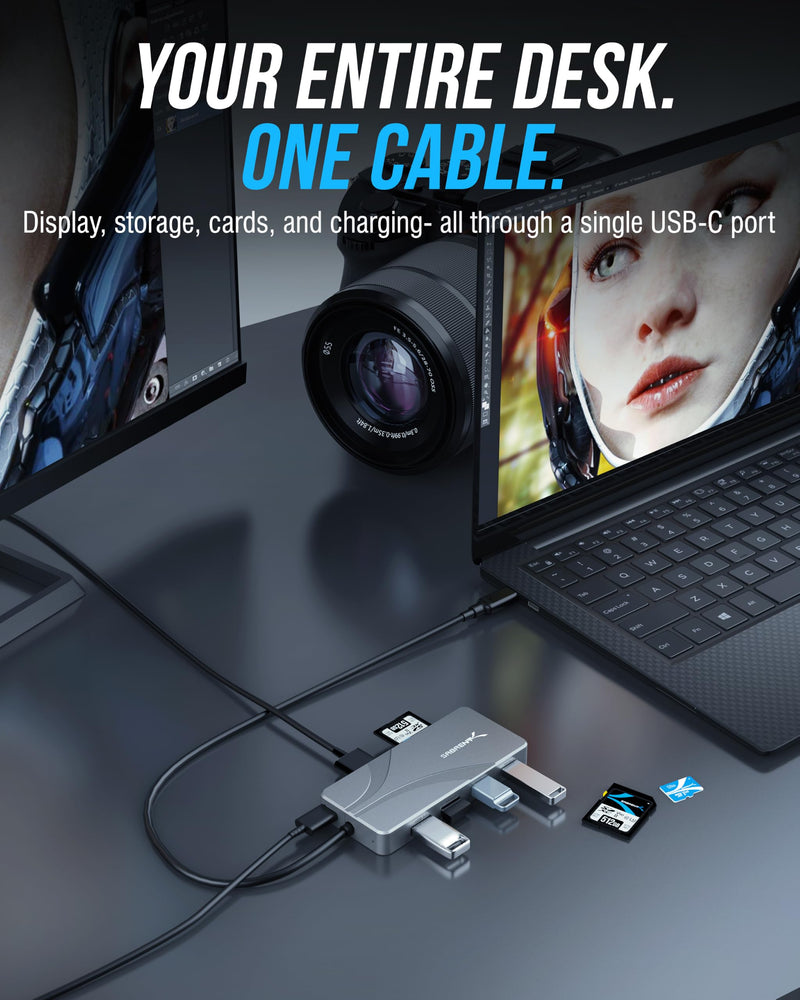 SABRENT OMNIPORT 7S USB-C Hub 7-in-1, 4K HDMI, 100W PD (HB-TG7S) | SD/microSD reader; 3x 10Gbps USB-A & USB-C; 4K@60Hz HDMI; 100W PD; MacBook, iPad, Steam Deck
