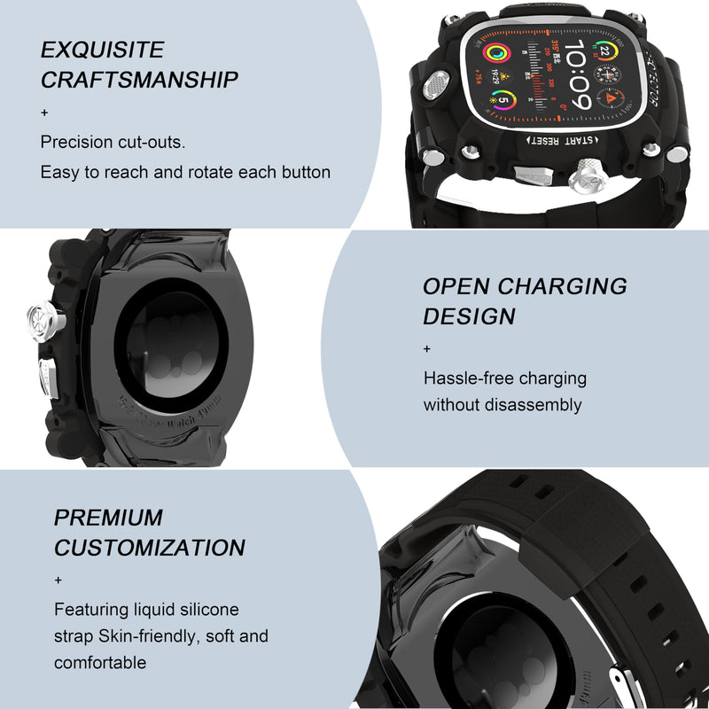 iG-3100 Rugged Case with Band for Apple Watch Ultra 2 49mm,Shockproof Bumper Cover Silicon Strap for Apple Watch Ultra 1 49mm Full Protective Cover for Men Black