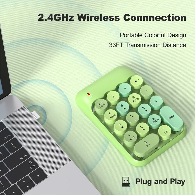 [AUSTRALIA] - Wireless Number Pads, Cute Colorful Numeric Keypad Numpad Portable 2.4 GHz Financial Accounting Number Keyboard Extensions, 18 Key Number Numpad for Laptop Desktop, PC (Green) Milk Tea 