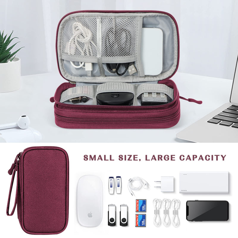 FYY Electronic Organizer, Travel Cable Organizer Bag Pouch Electronic Accessories Carry Case Portable Waterproof Double Layers All-in-One Storage Bag for Cable, Cord, Charger, Phone, Earphone Wine Red Small