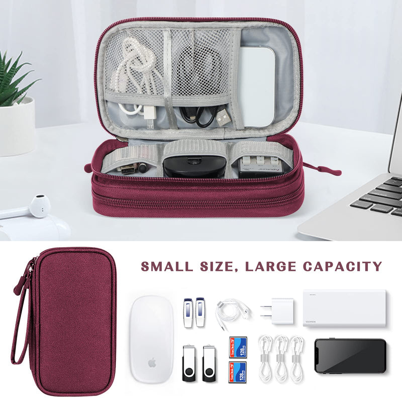 FYY Electronic Organizer, Travel Cable Organizer Bag Pouch Electronic Accessories Carry Case Portable Waterproof Double Layers Storage Bag for Cable, Charger, Phone, Earphone, Medium Size- Wine Red Wine Red-1