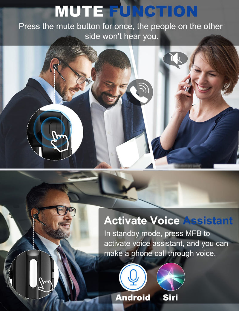 [AUSTRALIA] - Bluetooth Headset V5.1, Wireless Headset with Battery Display Charging Case, Bluetooth Earpiece with Noise Canceling Mic for Driving, Office, Business, Compatible with Cell Phone and PC 