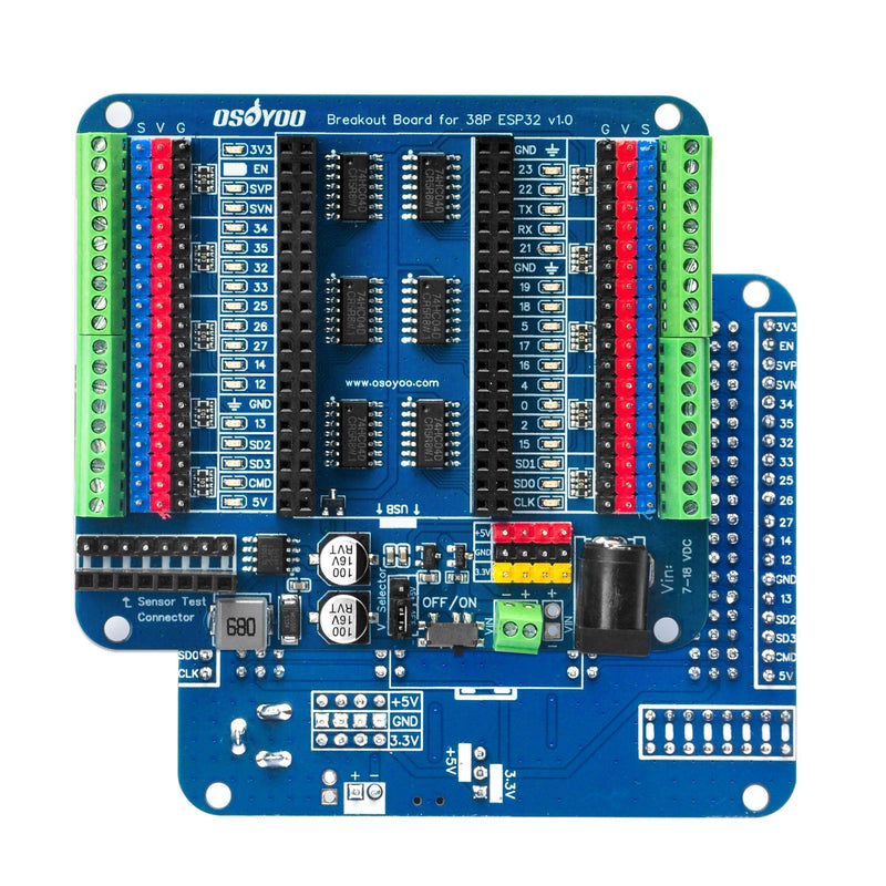OSOYOO Breakout-Board für 38-polige ESP32-Erweiterungsplatine mit dualen 2x19P-Headern - GPIO-LED-Anzeigen - ideal für ESP32 Prototyping, Entwicklung und Lernprojekte 38P ESP32 Shiled Breakout Board