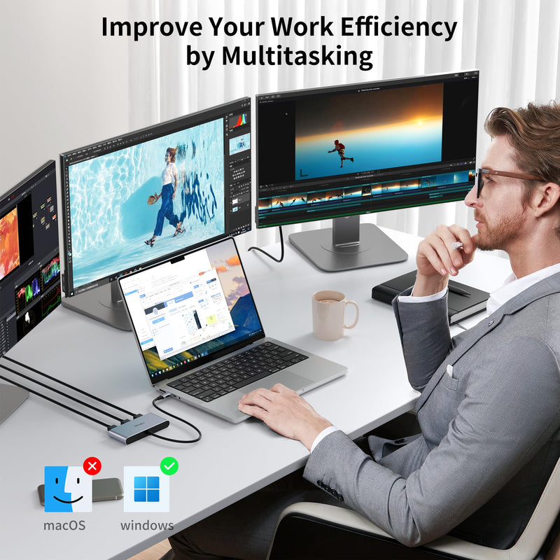 fairikabe USB C Hub with 3X DisplayPort 1.4 Triple Monitor 4K@60Hz, USBC to DisplayPort Splitter MST Hub for Windows Only, Compatible with Thunderbolt 4, USB4