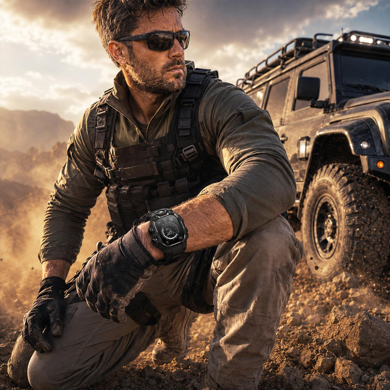 BXUXOHS Rugged Case and Band for Apple Watch Series 9/8/7 45mm Cover Men | Military-Grade Tactical Durable Case,Shockproof Metal Bumper,Mudproof Waterproof TPU Band Cover for iWatch 9/8/7 45,Black 03-Black & Titanium Black