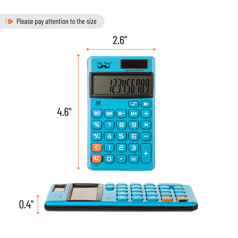 Mr. Pen- Standard Function Calculator, 12 Digits, Small Calculator, Solar Calculator, Pocket Calculator, Simple Calculator, Basic Office Calculators, Solar Handheld Calculator, Standard Calculator Blue