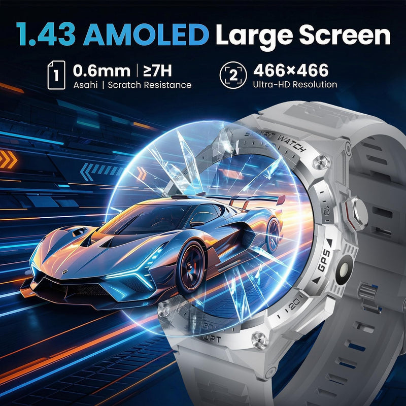 Military Smart Watch for Men with Built-in GPS,115 Sport Mode Fitness Tracker，24/7 Heart Rate Sleep Monitor，Answer/Make Calls/60 Days Battery,3ATM Waterproof Smartwatch for Android iPhone,Silver