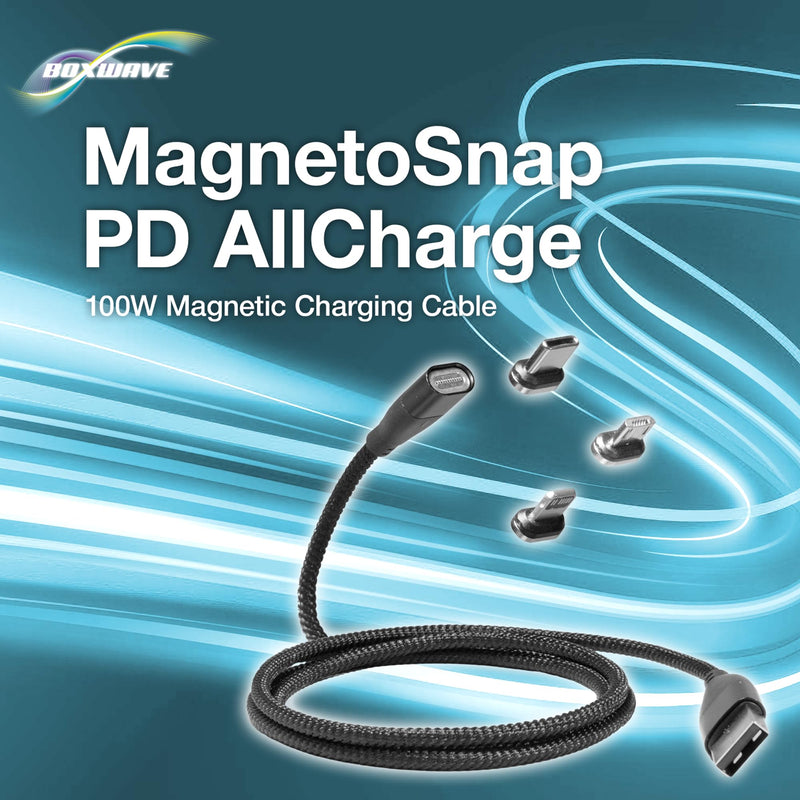 BoxWave Cable Compatible with Elikliv EDM4 Coin Microscope (4.3 in) - MagnetoSnap PD AllCharge Cable (100W), Magnet Charging Braided USB Type-C Micro - Jet Black