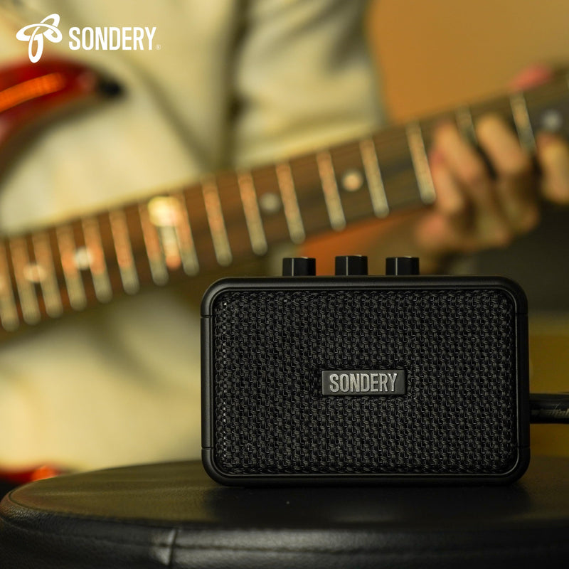 Sondery Mini Guitar Amp for Electric Guitars 5W Two Speakers Rechargeable Portable Pratice Small Amplifier with Overdrive/Clean Effects and Bluetooth Black