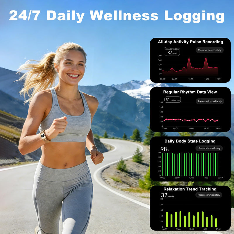 Smart Bracelet for Women Men, Activity & Fitness Trackers, 1ATM Waterproof,Multiple Sport Modes, Fitness Tracking Wearable with Free App, 2 Bands Golden