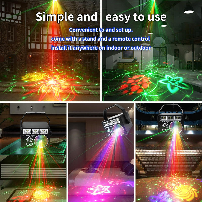 WUZSTAR Stage Lights with Yellow-Green Beam, 3-White Strobe Effects & RGBYW LED Patterns - Sound-Activated Music Sync, Remote Control for DJ Parties, Clubs, Weddings, Home Disco