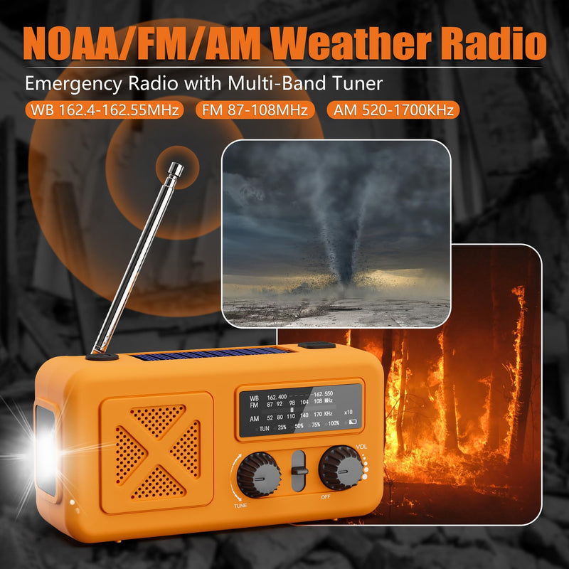 [AUSTRALIA] - Emergency Radio Hand Crank Solar, 5000mAh/18500mWh Emergency Weather Radio, Solar Crank Radios with NOAA/AM/FM, Thermal Blanket, Paracord Bracele, for Outdoor & Home Orange 5000mAh Emergency Kit 