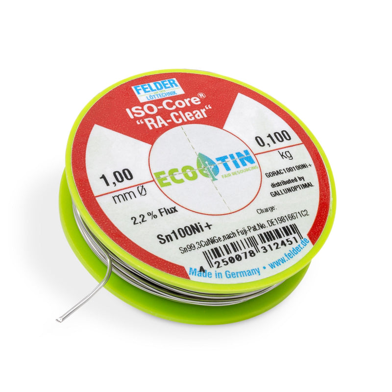 GALLUNOPTIMAL by FELDER Soldering Wire Sn100Ni+ for Stronger Oxidized Soldering Points | 1.0 mm | 100 g Spool | Lead-Free with 2.2% Flux RA-Clear | REM1 | for Electronics, Cables and Electrical 100g Spule / 1,0mm Durchmesser