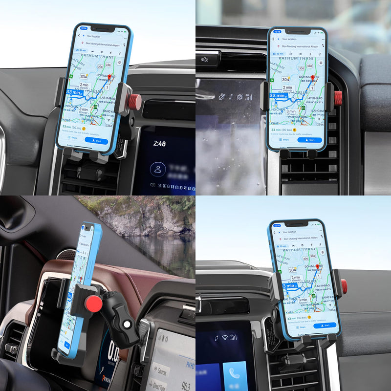 Aluminum Car Vent Phone Mount for Ford F150 (2021-2026) | Ford F-250/F-350 2023-2026| F-150 Lightning XL&PRO 2022-2026 | 360° Rotation | Zero Slip Anti-Scratch | for All Smartphones Ford F-150 Vent Phone Mount (2021-2024)