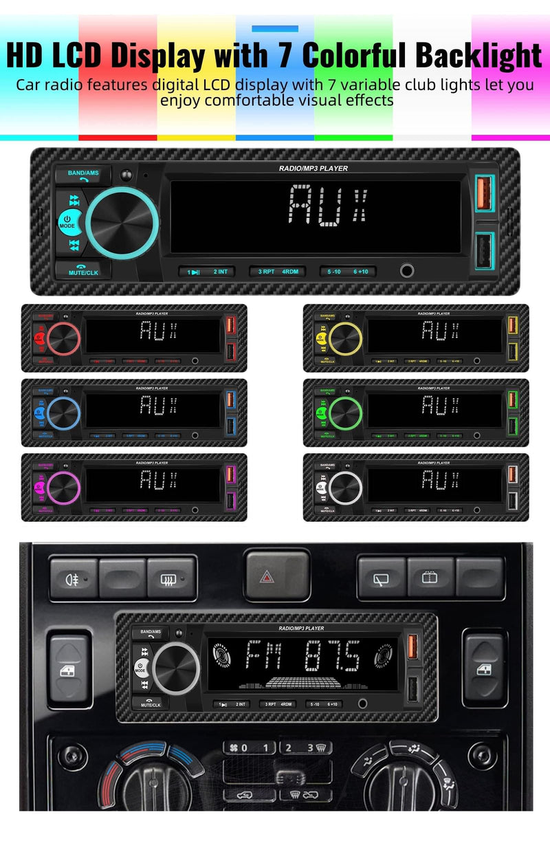 [AUSTRALIA] - UNITOPSCI Single Din Bluetooth Multimedia Car Stereo Radio Bluetooth Hands-Free Calling Audio Receiver FM Radio Car MP3 Player AUX in/Dual USB Port Digital Media, Fast Charging LCD Digital Radio 1 Din MP3 Player 