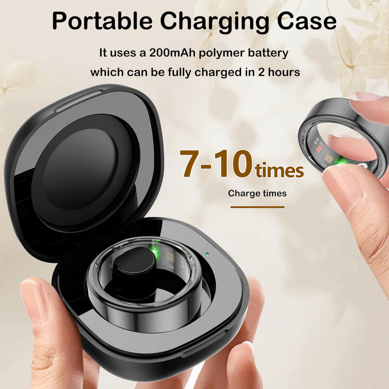 Smart Ring Fitness Tracker Ring for Men Women,Health Sleep Tracker Ring with Heart Rate Monitor/Calories/Blood Oxygen Monitoring IP68 Waterproof,No APP Subscription for iOS/Android(Black,8) 8 Black