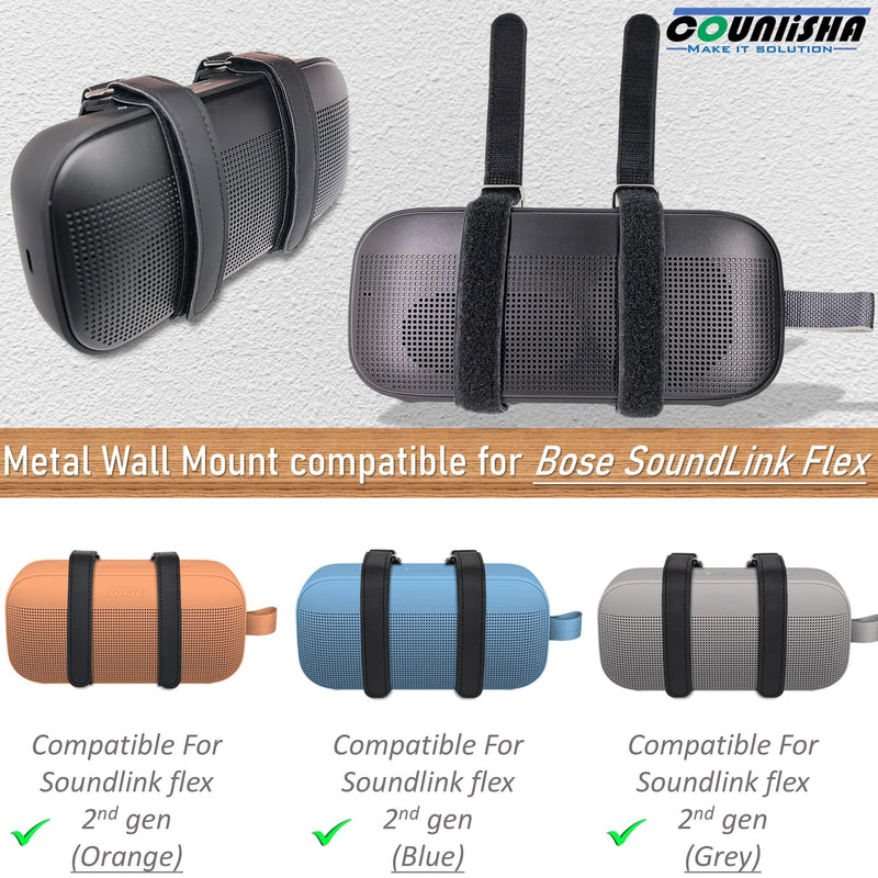 Metal Wall Mount for Bose SoundLink Flex Speaker (2nd Gen) ceiling Bracket | secure stable holder with adjustable straps for bose soundlink flex protable audio for Jet Ski/Snowmobile/Boat/PWC's,black