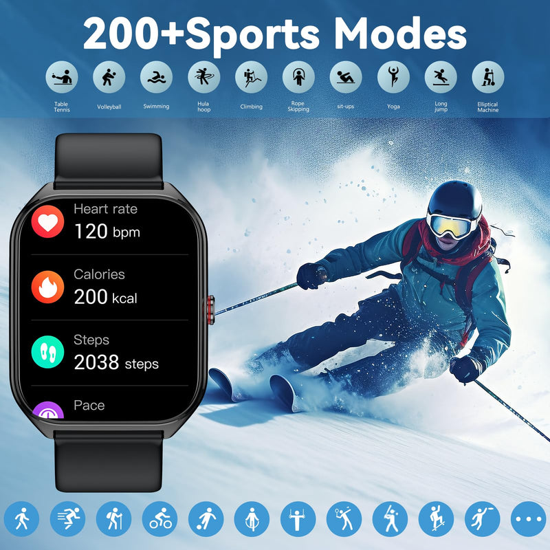 2026 AI Smart Watch for Men Women with ChatGPT, 1000mAh Fitness Tracker | 60-Day Standby Time, 1.96" HD SmartWatch with 200+ Sport Modes/Heart Rate/Sleep Monitor, IP68 Waterproof Pedometer Drill black