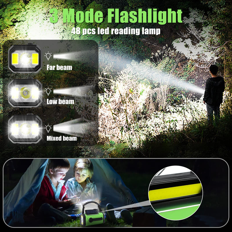 10000mAh Emergency Radio, Crank Radio, Solar Radio, NOAA/AM/FM Weather Radio, Type-C Charging Portable Radio, 3 Mode Flashlight, 5W 700LM Reading Lamp, SOS, Compass for Camping grass green
