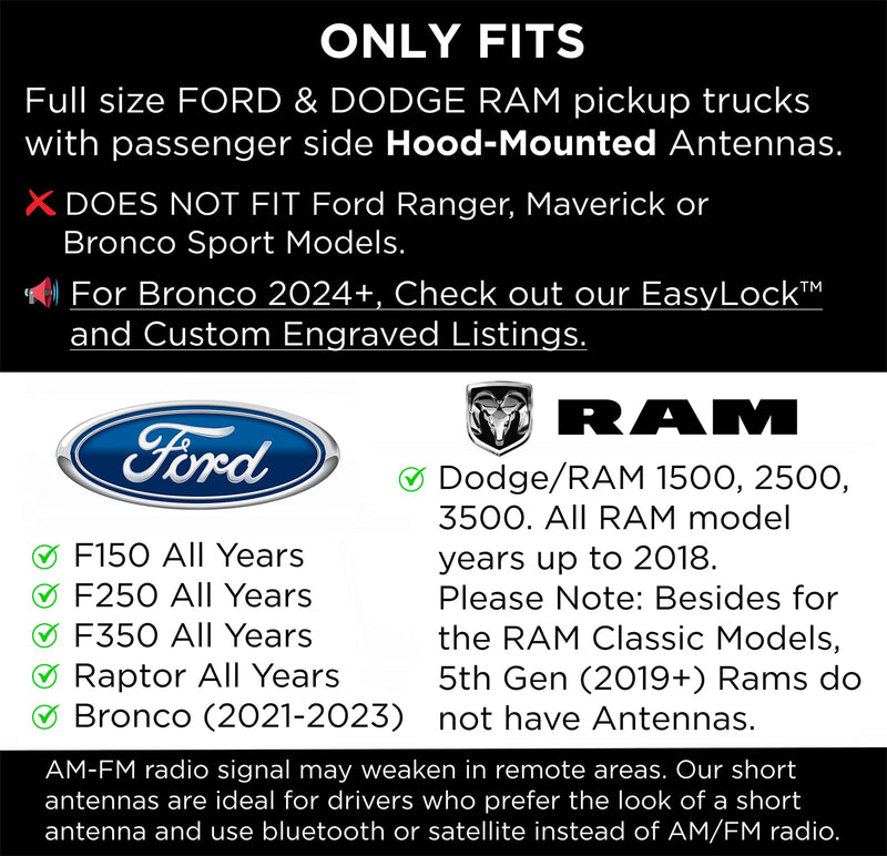 [AUSTRALIA] - EcoAuto Bullet Antenna Replacement for Dodge Ram & Ford F150 F250 F350 Super Duty Ford Raptor Bronco Trucks - Anti-Theft Design - Radio Antenna for Truck 1990 - Current (American Flag) American Flag 