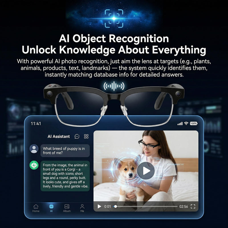 AI Smart Glasses with Camera 1080P POV Video Recording Photochromic | Real-time audio translation & open-ear Bluetooth music call