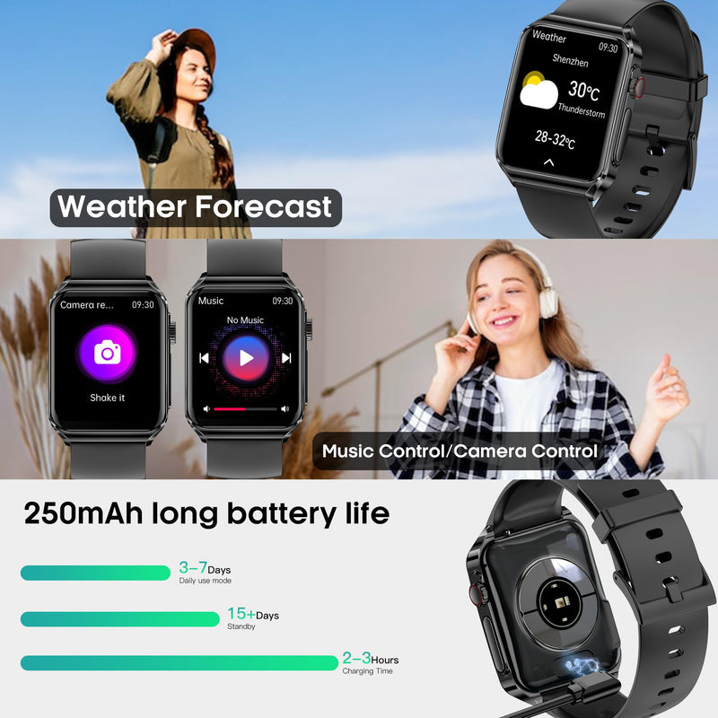 Yowow BIT Smart Watch, 1.85" HD Bluetooth Call Pedometer with Heart Rate/Blood Oxygen/Blood Pressure/Blood Composition/Body Composition/Sleep Monitor IP67 Waterproof (Brown) Coffee