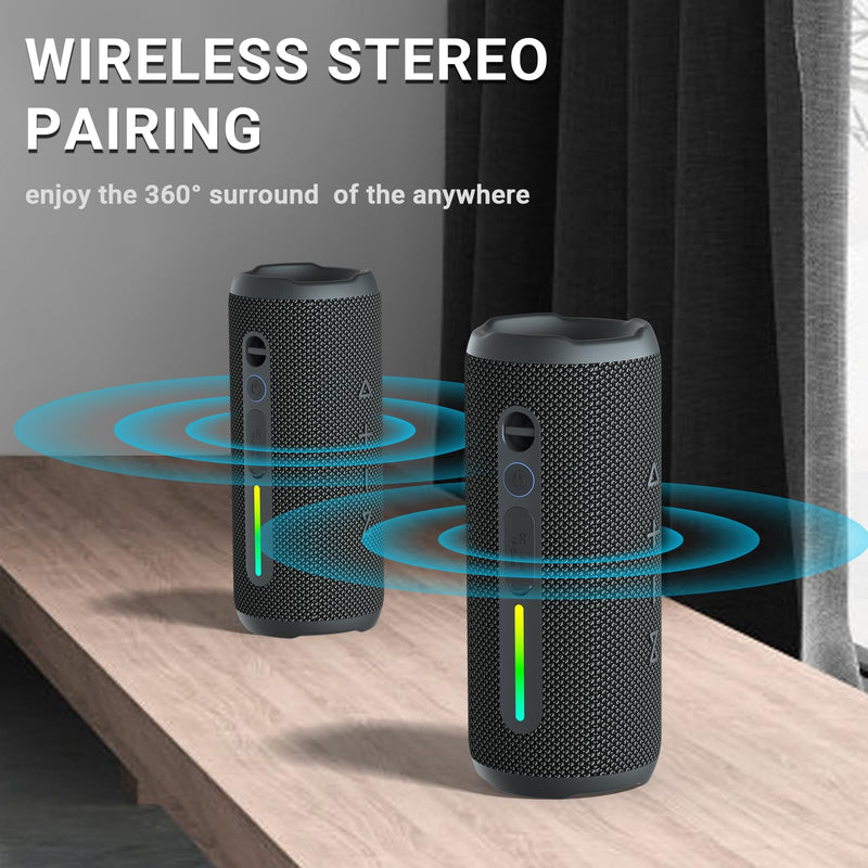 [AUSTRALIA] - OHAYO Portable Bluetooth Speaker, IPX7 Waterproof Wireless Speaker with 24W Loud Stereo Sound, Active Extra Bass, Bluetooth 5.3, RGB Lights, Dual Pairing, Up to 30H Playtime for Home, Outdoor, Party Black 