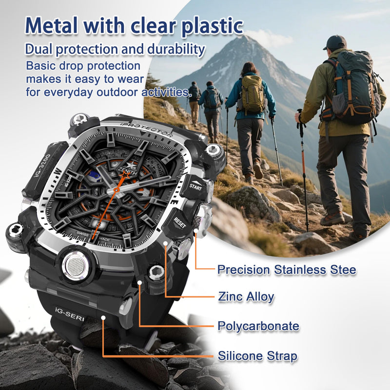 iG-3200 Rugged Case with Band for Apple Watch Series 10/11 46mm,Shockproof Bumper Cover Silicon Strap for iWatch 10/11 46mm Full Protective Cover for Men Silvery