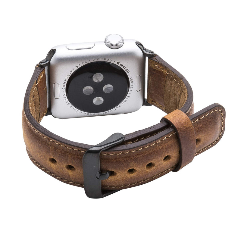 Tuscany Leather Bands Compatible with Apple Watch 49mm 45mm 44mm 42mm Band, iWatch Replacement Strap for Series 1, 2, 3, 4, 5, 6, 7, SE, 8, Ultra, Sport (Antique Brown w/Black Connector&Clasp) Antique Brown w/Black Connector&Clasp