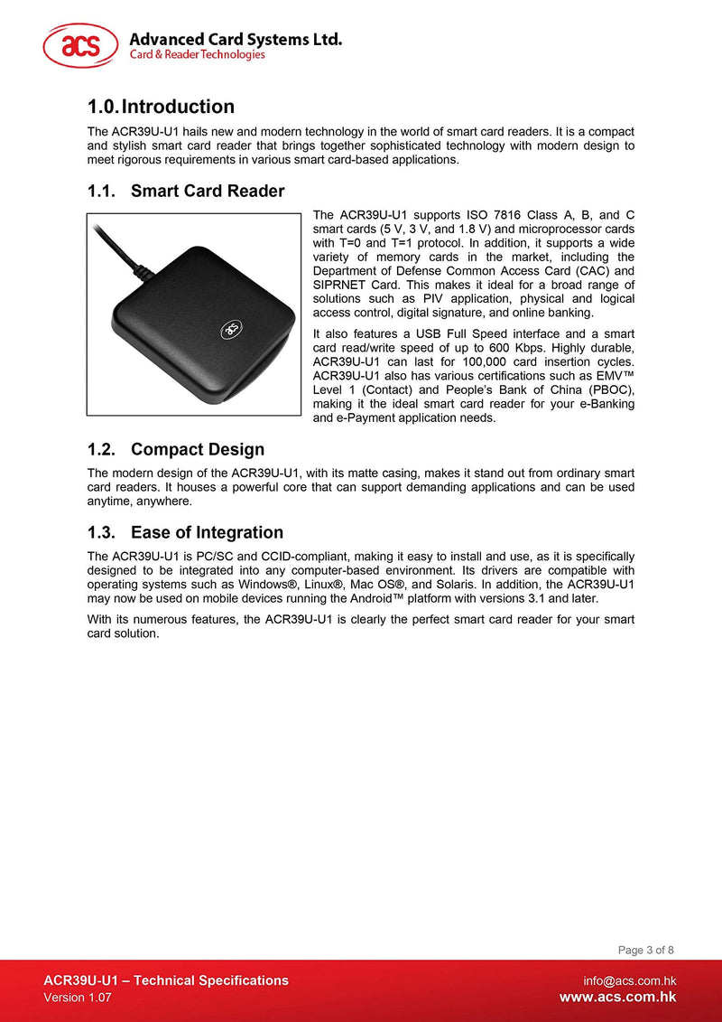 USB Smart Card Reader ACS ACR39U