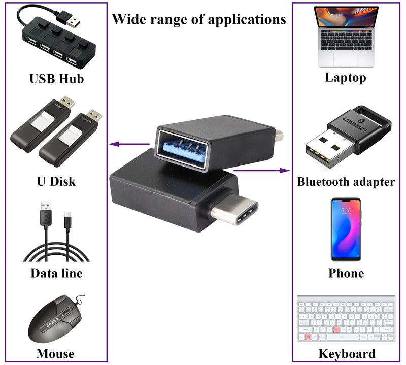 AAOTOKK Type C to USB 2.0 Adapter Aluminum Type C Male to USB A 2.0 Female Converter, On The Go (OTG) for Smartphone, Laptops,Mouse Keyboards, More USB and Type-C Devices(2 Pack-Black) Black