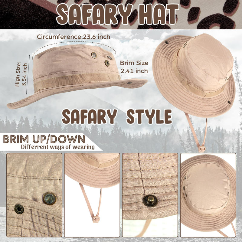 5 Pcs Women Safari Costume Sun Bucket Hat Leopard Neck Scarf Binocular Whistle Compass Safari Outfit Accessories for Halloween Hunting Cosplay