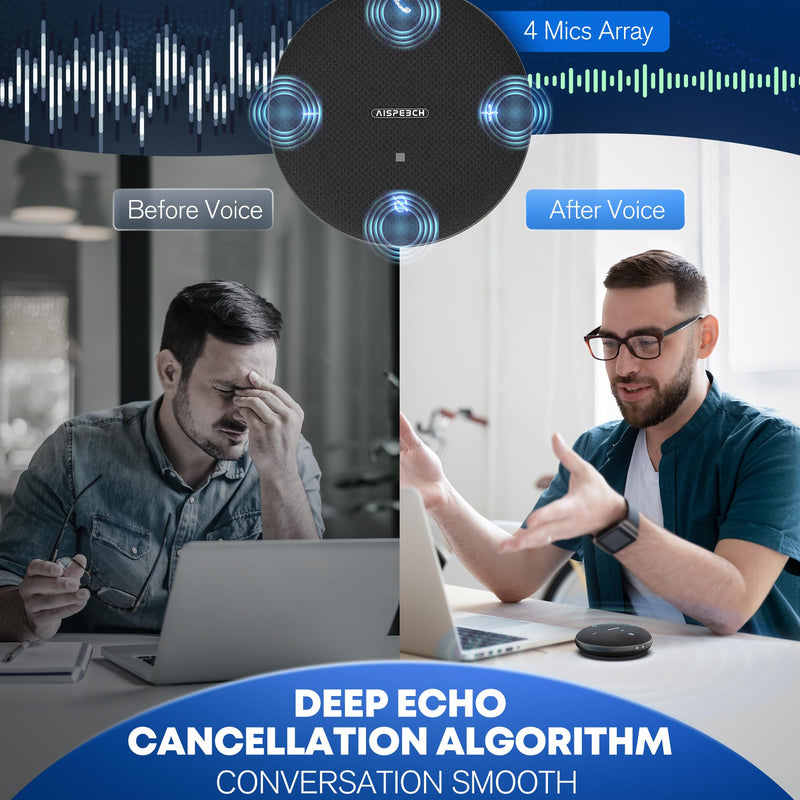 M4 Bluetooth Speakerphone Conference Microphone with AI Noise Reduction Full-Duplex AI Transcription USB Speakerphone 360° Voice Pickup Conference Speaker Home Office for Teams/Zoom, Black M4 Black USB Omnidirectional Speakerphone for 8 people