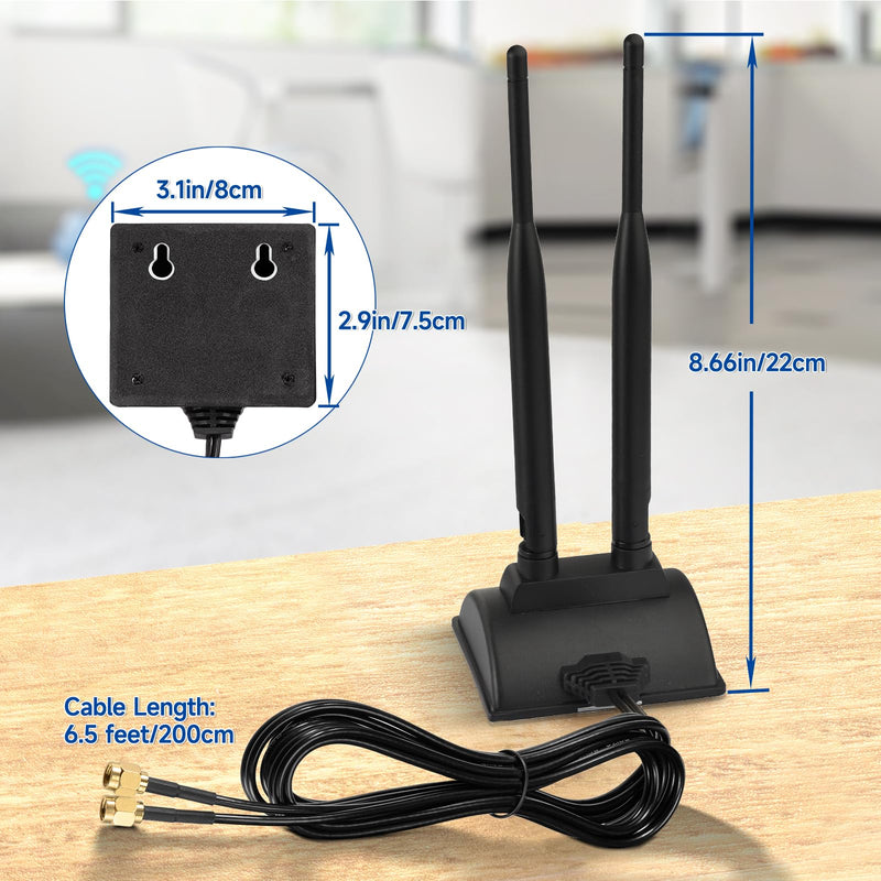 Eightwood Dual Band WiFi 6 Antenna 5GHz 2.4GHz, RP-SMA Connector | Magnetic Base Antenna for Desktop PC Computer Gaming Motherboard PCIe WiFi Bluetooth Card