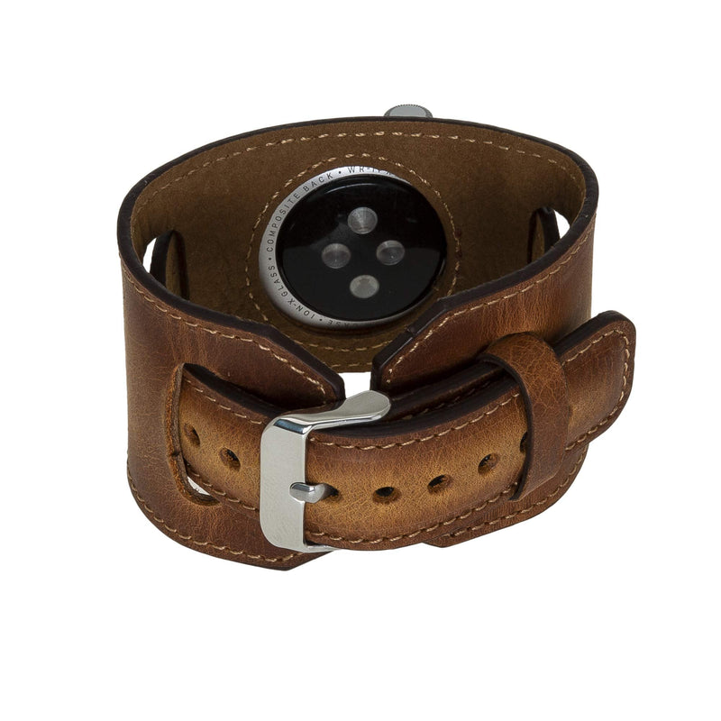 Venito Ancona Cuff Leather Band for Apple Watch 49/45/44/42mm, Replacement Strap for iWatch Ultra 3/2/1, SE 3/2/1, Series 11 10 9 8 7 6 5 4 3 2 1, (Antique Brown w/Silver Connector&Clasp)