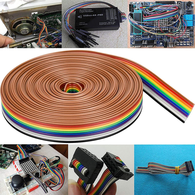HUAZIZ 2 Rolls of Colourful Ribbon Cable, 1.27 mm Spacing Cable, 20 Pin Flat Rainbow Ribbon Cable for 2.54 mm Connectors, IDC Cable Rainbow (3 Metres/Rolls)