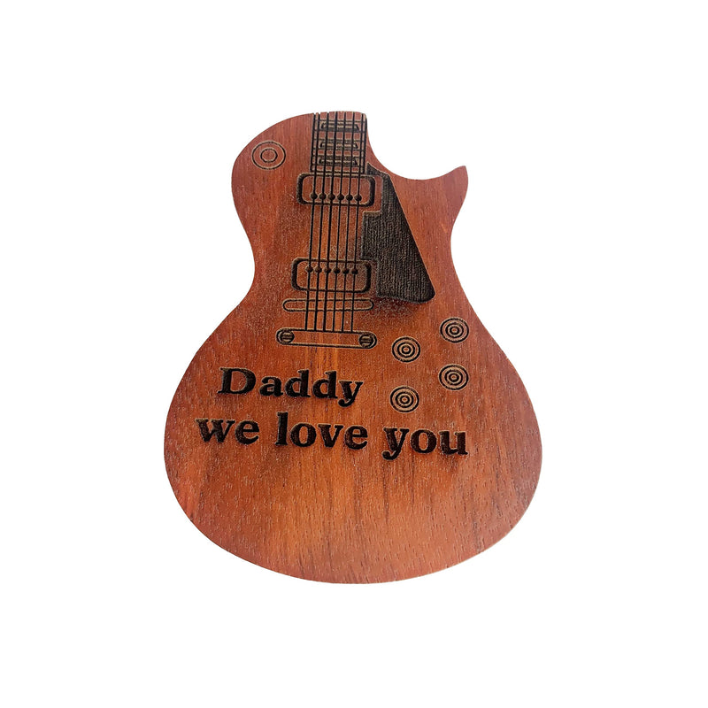 Engraved Guitar Pick Box For Dad, Guitar Shaped Guitar Pick Box, Personalized Wood Guitar Picks Box with 3 Pcs Guitar Picks Gift for Father's Day daddy