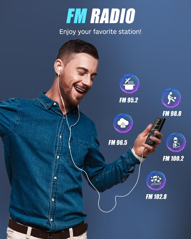 128GB MP3 Player with Bluetooth - Portable Mp3 Music Player with HiFi Speaker, 2.4" Screen MP3 Player with Voice Recorder, FM Radio, Touch Buttons,Support up to 256GB SD Card (Black) 128G