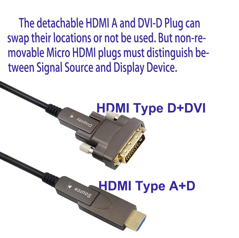 30ft 4K HDMI DVI Cable, Fiber Optic HDMI Cable, Micro HDMI to HDMI, Detachable Type A to DVI, D to DVI, 18Gbps Ultra Speed, Slim Flexible, Long Extended, for Projector TV Xbox PS 30ft Fiber 4K HDMI AD+DVI