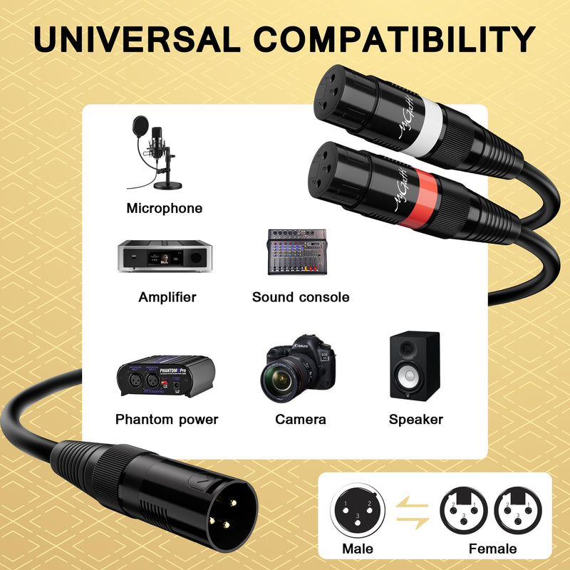 XLR Splitter Y-XLR Cable 100 FT, Gold-Plated 3-Pin XLR Male to Dual XLR Female Patch Y Cable, Bi-Directional Balanced Microphone Adapter Cord, Long 1 XLR to 2 XLR Cable, Oxygen-Free Copper 100FT