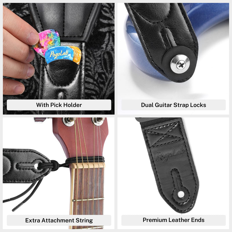 Guitar Strap, 3.5" Wide Air Cell Cushions Neoprene Padded Comfortable Bass Strap, with Strap Picks, for Bass Guitar Black Regular (47"-55")