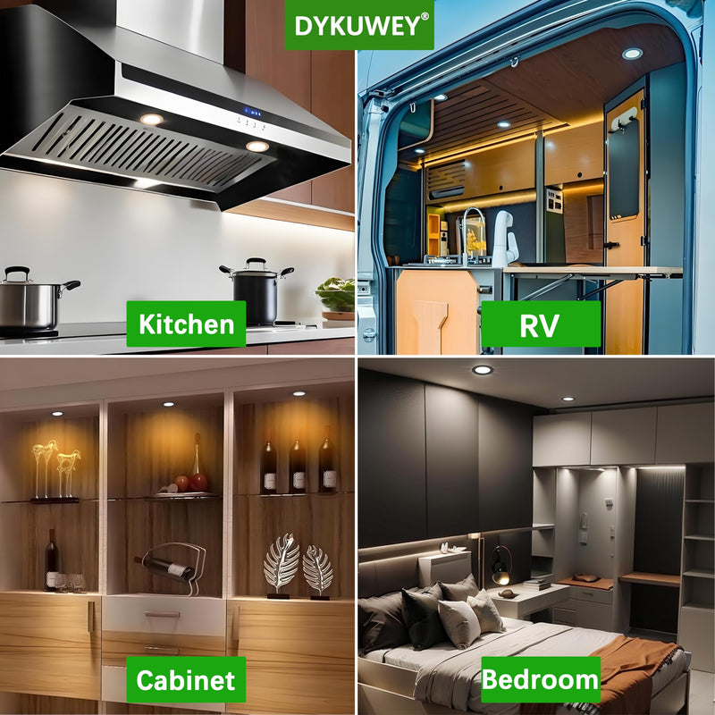 [AUSTRALIA] - DYKUWEY Set of 4 LED Recessed Spotlights, 12 V, 3 W, Recessed Spotlights, LED Flat Hole 55-58 mm and 14 mm Flat, LED Spot 12 V IP44 Dimmable Ceiling Spotlight, Furniture Recessed Spotlights (Nickel Nickel Warm White 3000 K 
