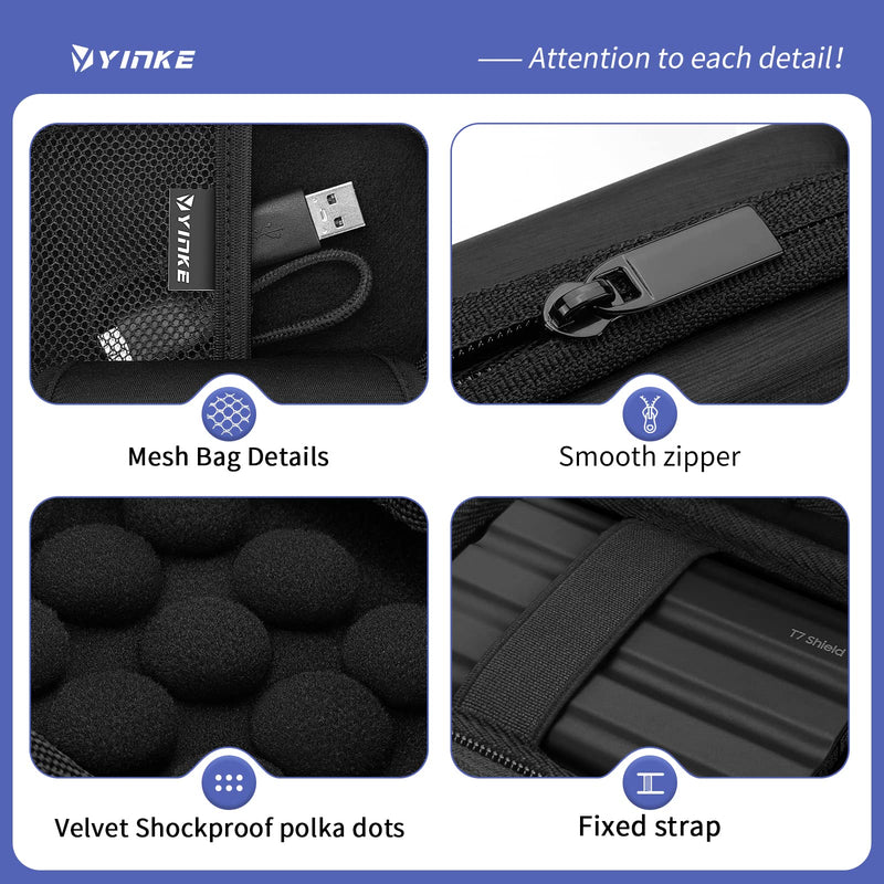 YINKE Case Compatible with Samsung T7 Shield/ T9 / T7 Touch Portable SSD USB 3.2 1TB, 2TB, 500GB, Hard EVA Portable Travel Storage Protective Cover (Black) Blak