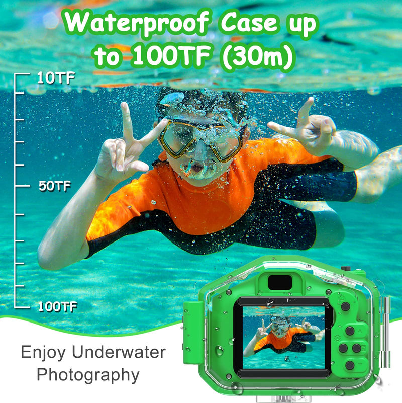 [AUSTRALIA] - Agoigo Kids Waterproof Camera Toys for 3-12 Year Old Boys Girls Christmas Birthday Gifts HD Children's Digital Action Camera Child Underwater Sports Camera 2Inch Screen with 32GB Card (Green) Green 