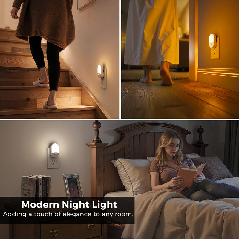 L LOHAS LED Motion Sensor Night Light, 4Pack, Motion Activated Night Light, Night Lights Plug into Wall, 3CCT Amber/3000K/5000K, Adjustable Brightness 30/60LM, for Kids Adults Bathroom Bedroom Amber-3000K-5000K 4