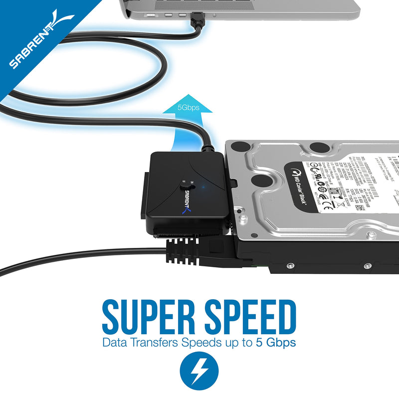 SABRENT USB 3.0 to SSD/SATA/IDE 2.5/3.5/5.25-INCH Hard Drive Converter with UL Power Supply & LED Activity Lights [10TB Support] (USB-DS12)